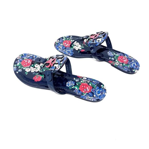 Tory Burch Miller Navy Floral Patent Leather Sandals Size 8 – Tea Rose Print - Picture 6 of 10